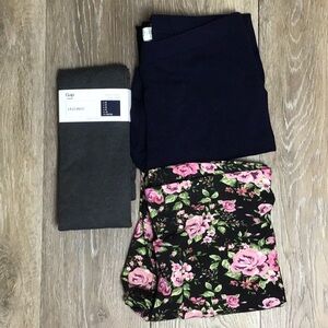 Lot of 3 Medium leggings. BNWT Gap Gray BNWT Navy forever 21 Black Floral